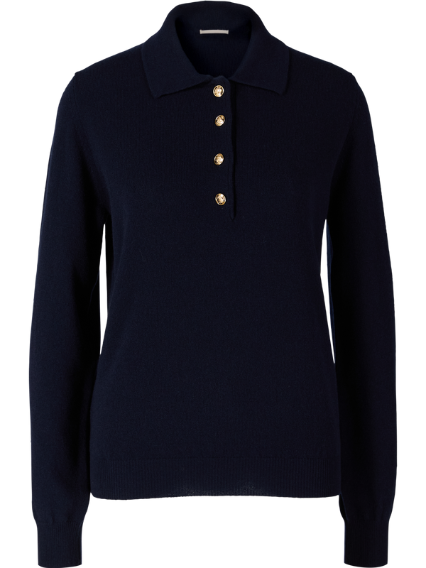 Wool-cashmere jumper 'Highland Polo' navy blue