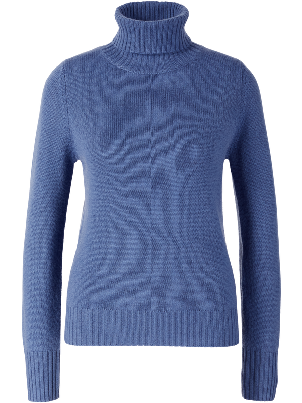 Blue cashmere jumper with a roll neck