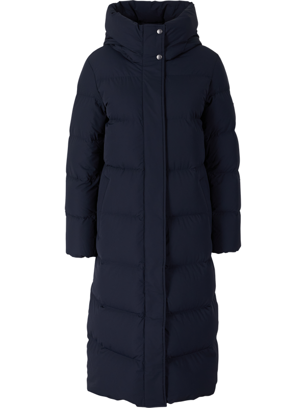 Daunenmantel 'Madison Long' mit Kapuze Marineblau