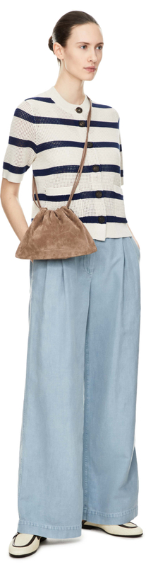 Gestreifter Cardigan in Netzstrick Crème