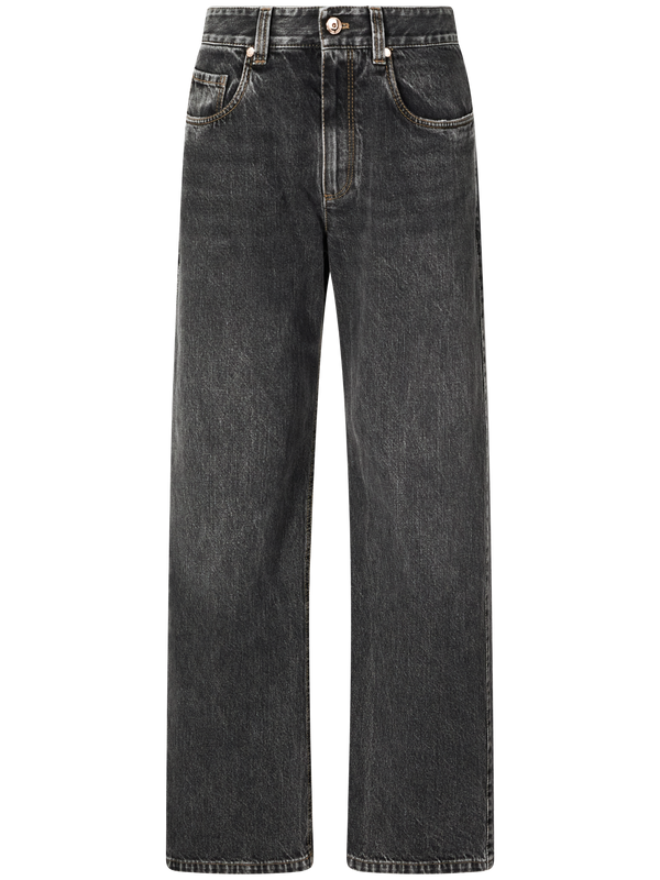Straight-Leg Jeans mit Monili Perlen Anthrazit