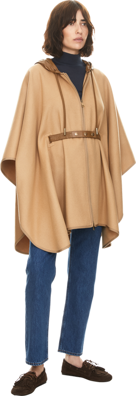 Padded cape in a beige wool blend