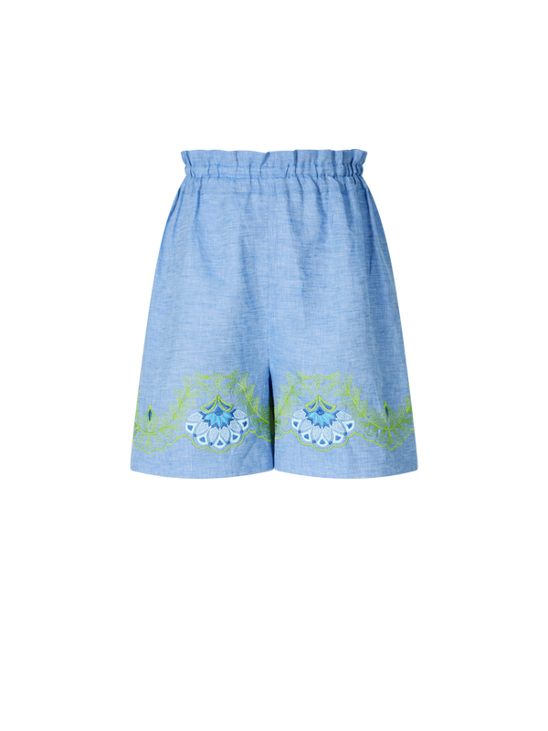 Leinenshorts 'Fava' mit Blumen-Stickerei Hellblau