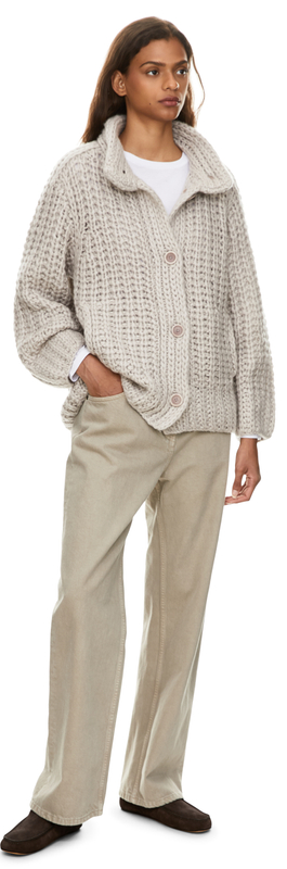 Cashmere-Seidenstrickjacke 'Vigdis Long Handstrick' Kitt