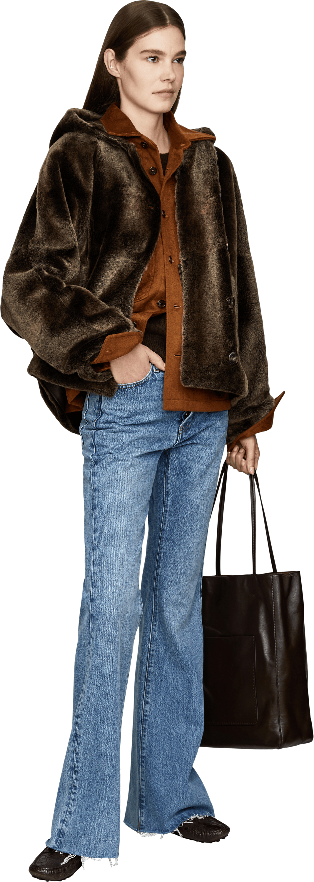 Yves Salomon Lammfelljacke mit Kapuze Braun, Modelansicht – UNGER.DE