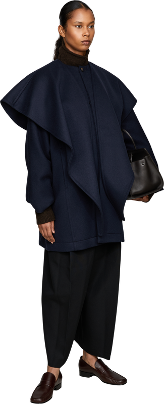 Wool-cashmere coat with cape navy blue