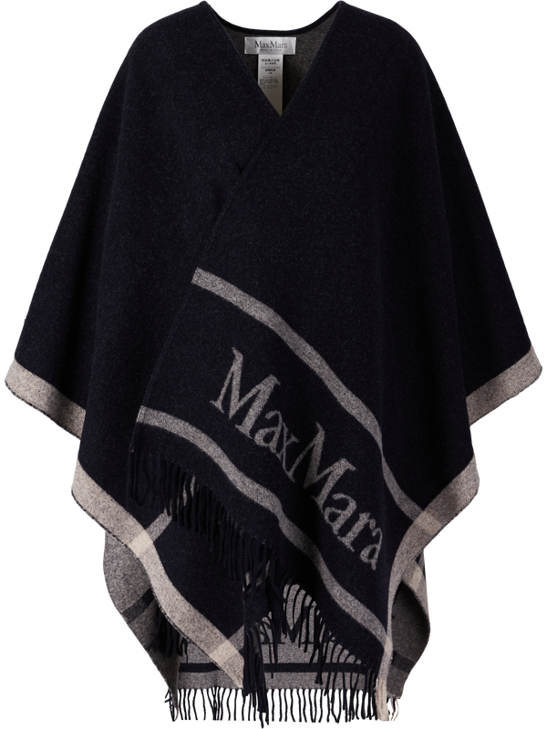 Wollponcho 'Hilde' mit Logo Dunkelblau/Grau