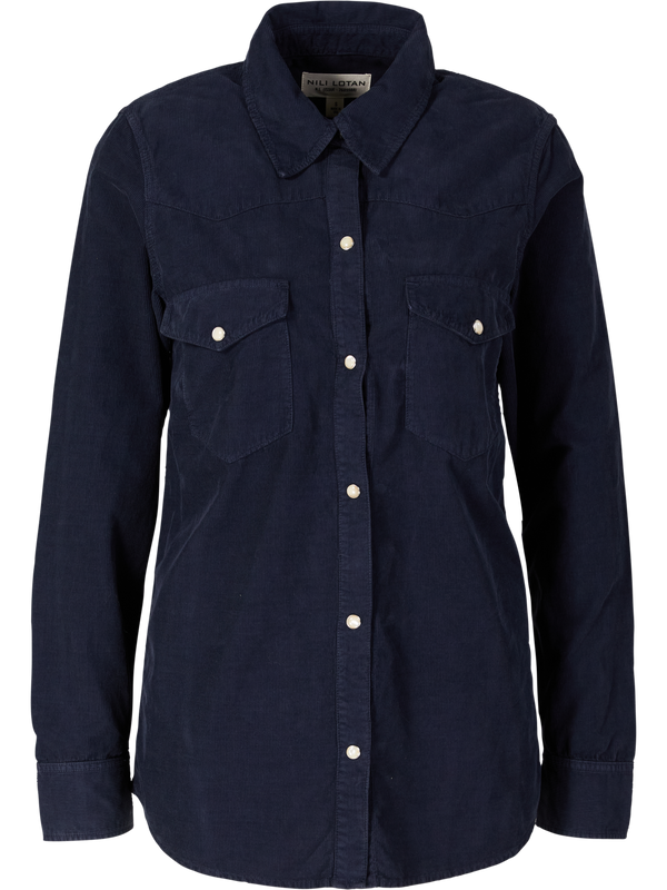 Travis' navy blue corduroy shirt