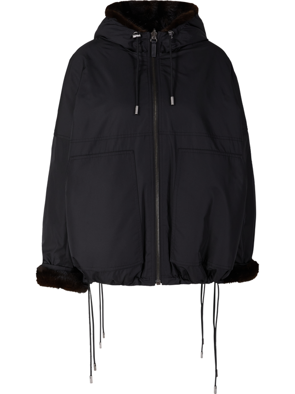 Wendbare Jacke mit Pelzbesatz Schwarz/Braun