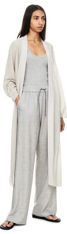 Lange Cashmere-Strickjacke Hellgrau