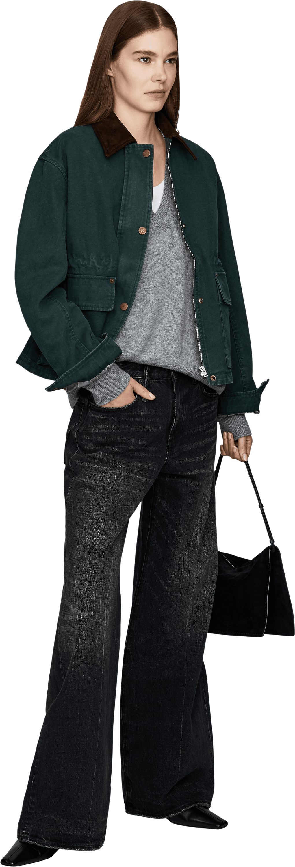 Acne Studios Blousonjacke aus gewaschenem Canvas Dunkelgrün, Modelansicht – UNGER.DE