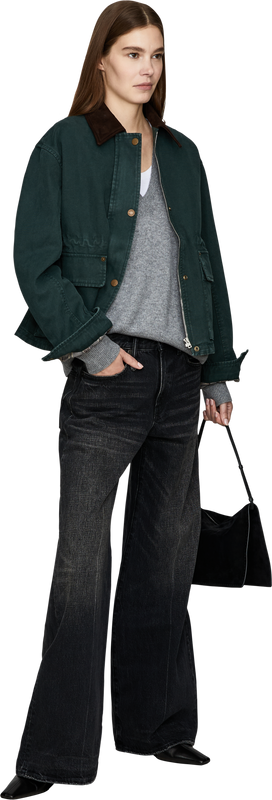 Blousonjacke aus gewaschenem Canvas Dunkelgrün