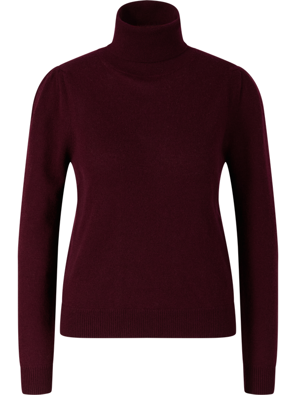 Cashmere-Pullover mit Rollkragen und Puffärmeln Bordeaux