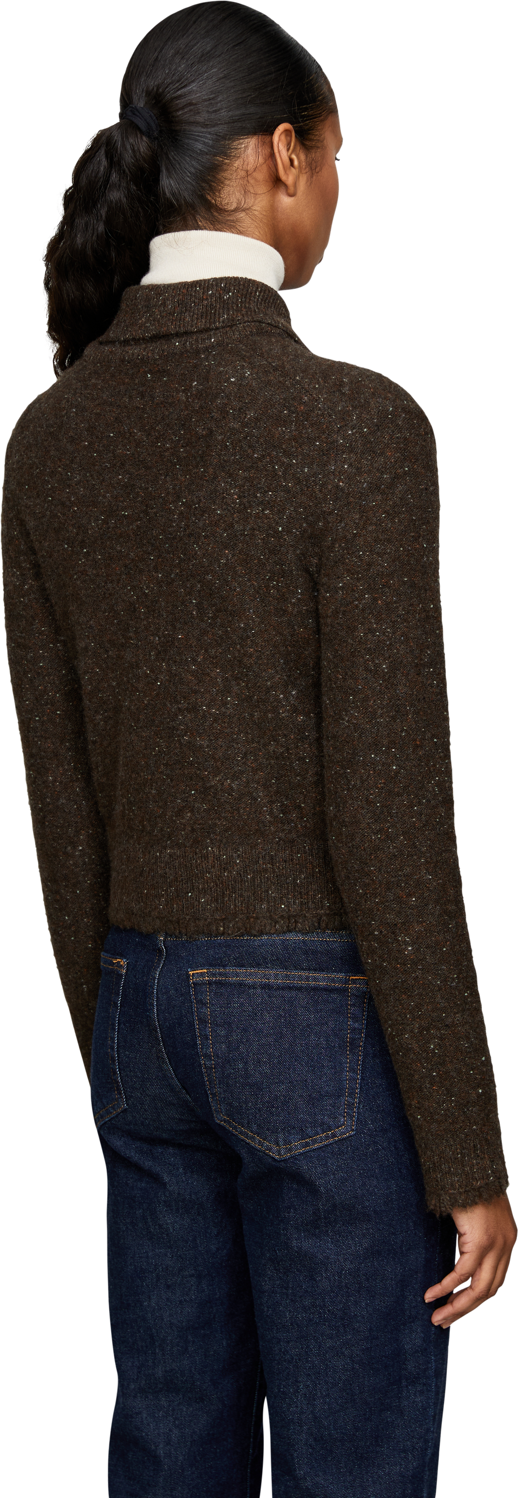 Vince Kurze Cashmere-Strickjacke 'Shrunken Donegal' Dunkelbraun, Rückansicht – UNGER.DE