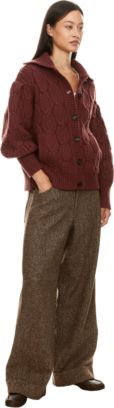 Cashmere-Strickjacke mit Stehkragen Bordeaux
