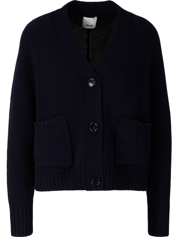 Wool-cashmere cardigan with a V-neck navy blue