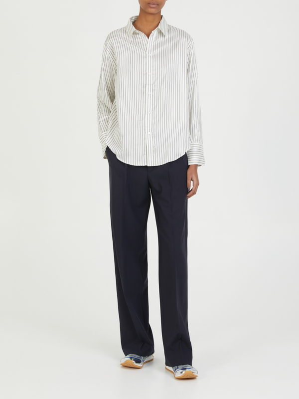 Gestreifte Seidenbluse Weiß