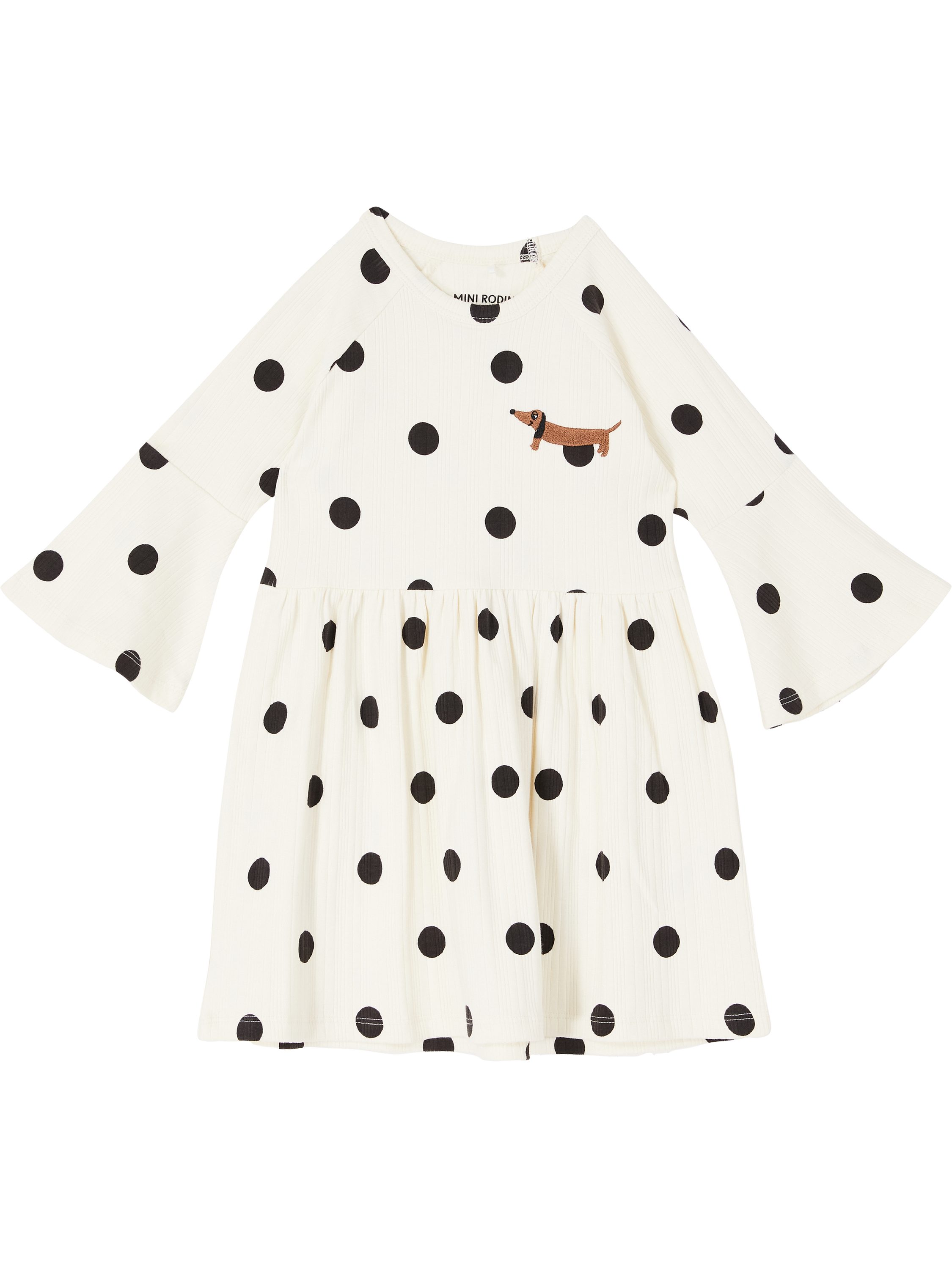 Mini Rodini 'Dots aop dog' polka-dot dress with dog motif, cream, Product view – UNGER.DE
