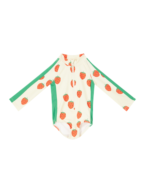 Langärmeliger Badeanzug 'Strawberries' in Off-White