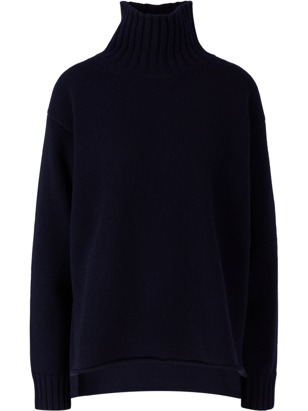 Rollkragenpullover aus Schurwolle Marineblau