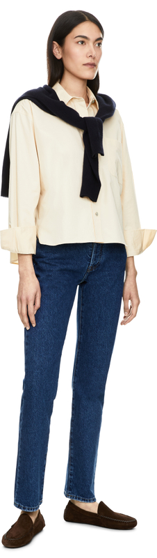 Cropped Hemd mit Brusttasche Crème