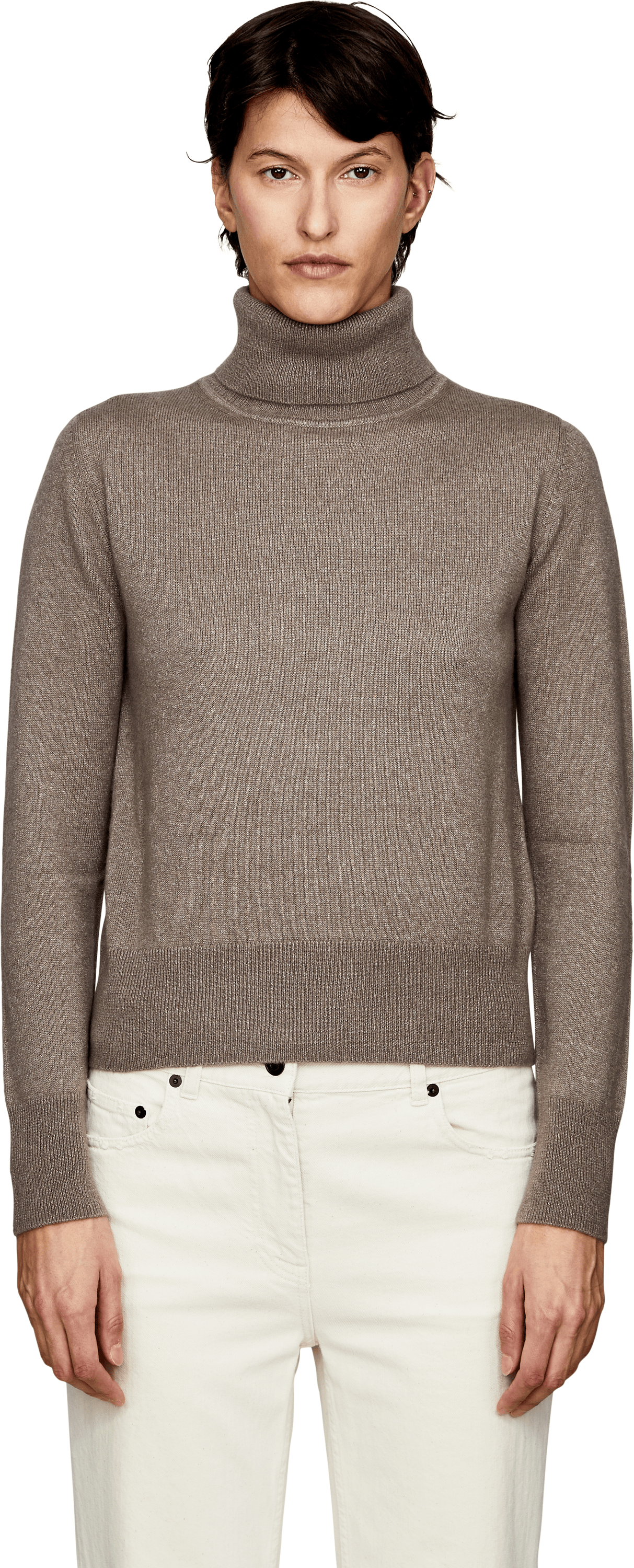 Iris von Arnim 'Neris' cashmere and silk jumper with a roll neck, taupe, Front view – UNGER.DE