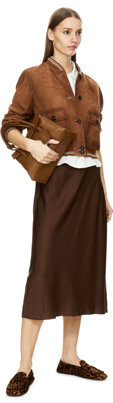 Lederjacke mit Relief-Sticklogo Zimt