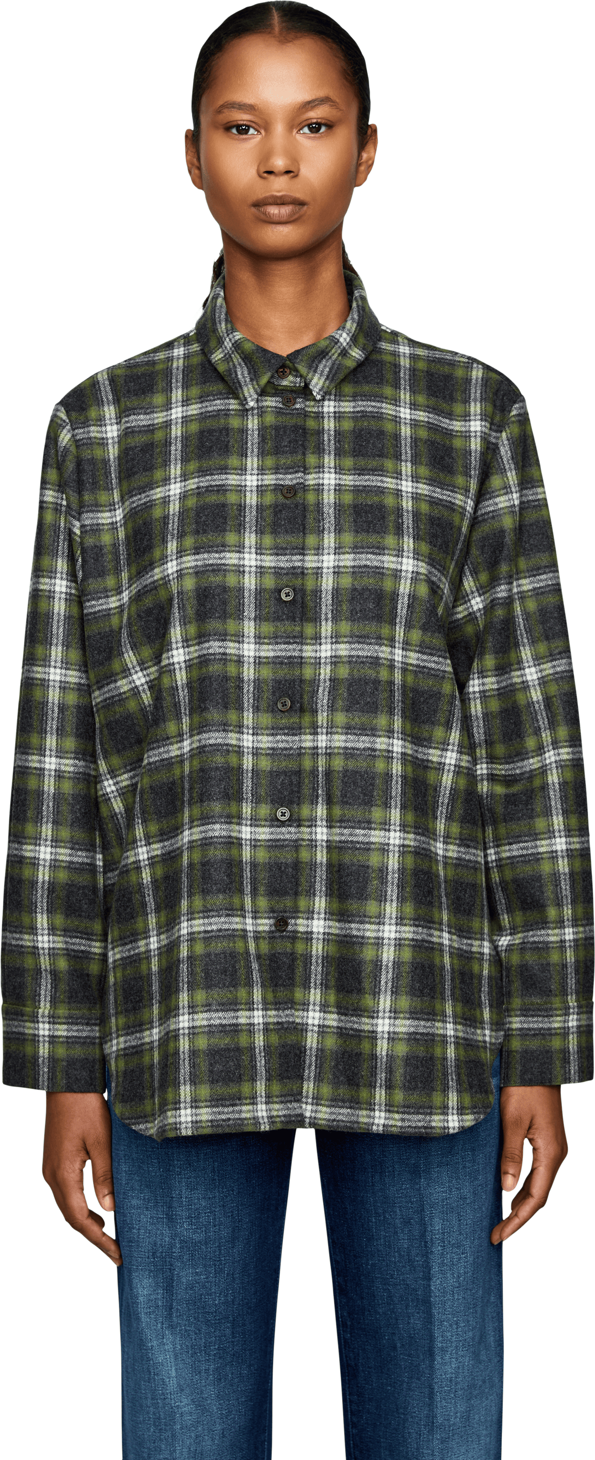 Johnstons of Elgin Kariertes Hemd 'Clanlass' aus Wolle und Cashmere Grün, Frontansicht – UNGER.DE