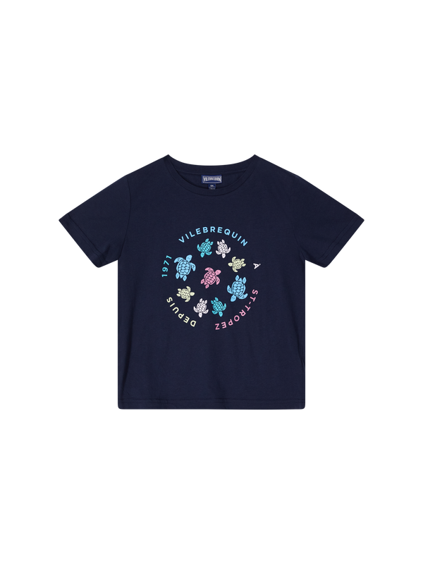 T-shirt with multicoloured turtle pattern, navy blue