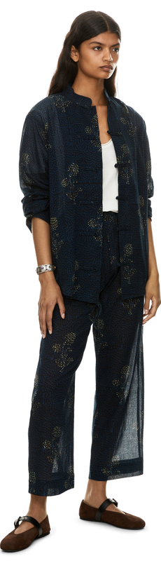 Florale Stoffhose 'Nila' Marineblau