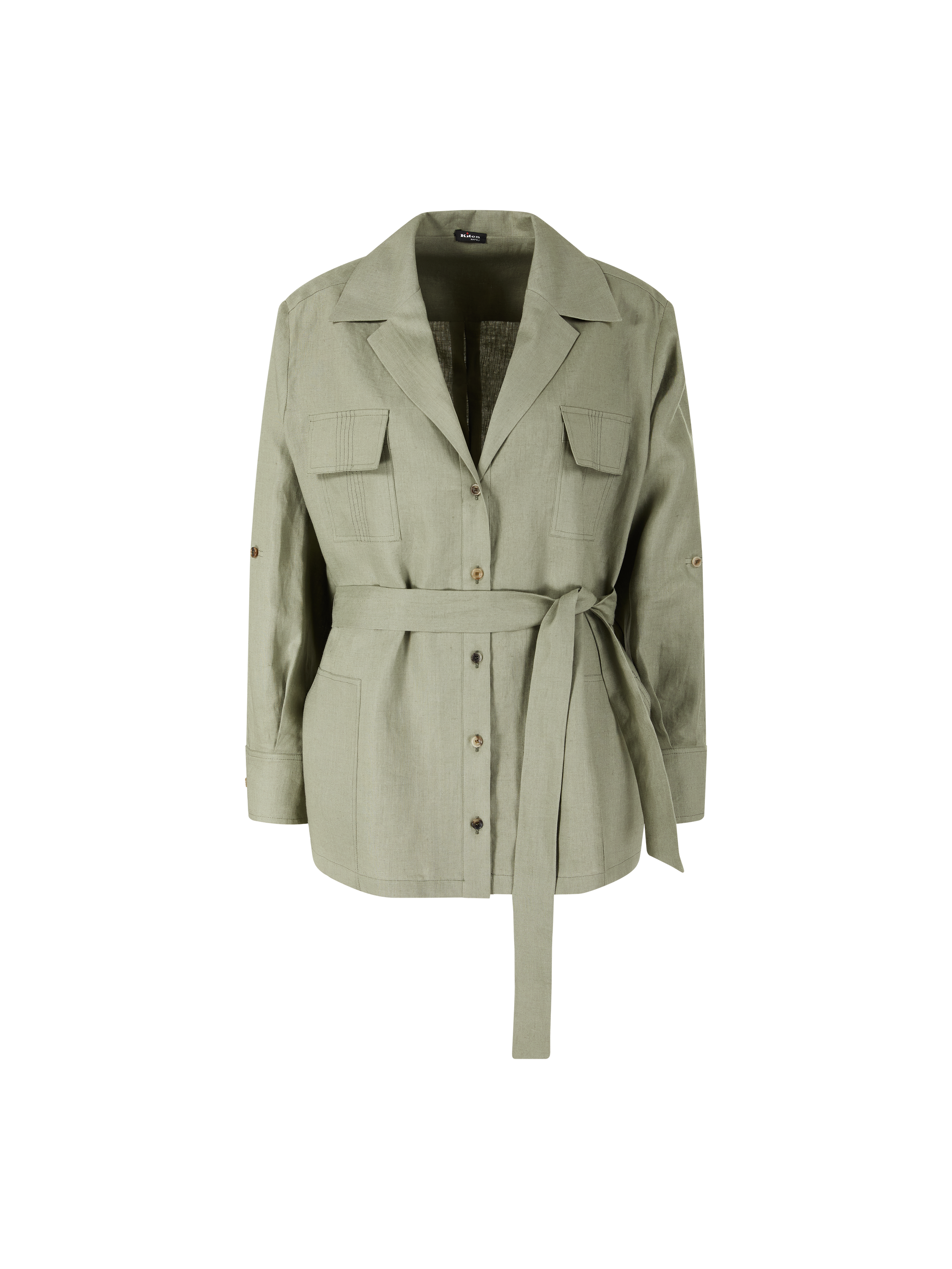 Leinenbluse mit Bindegürtel Grün