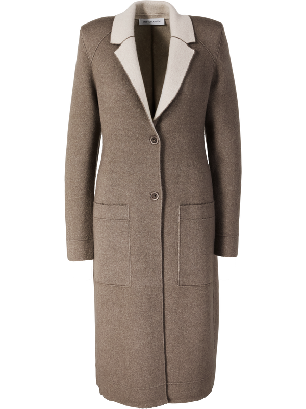 'Davinia' Cashmere and Silk Coat, Taupe/Alabaster