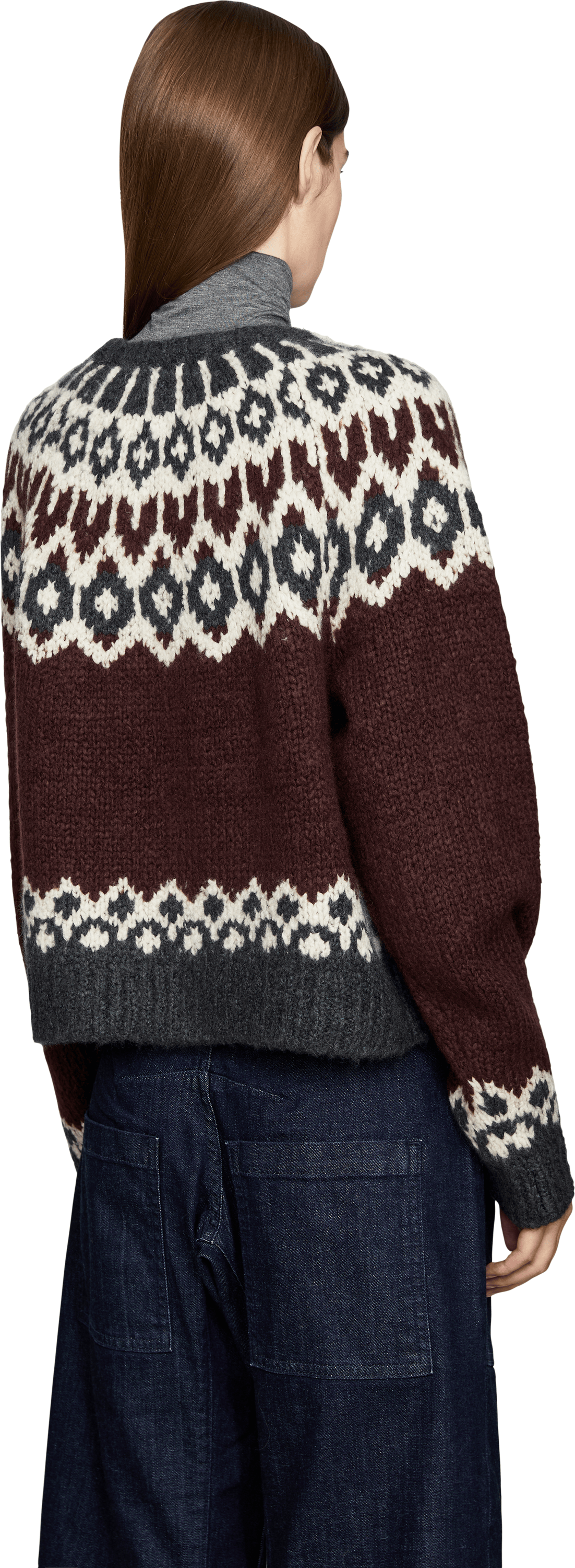 NILI LOTAN Cashmere-Seidenpullover 'Isaline Fair Isle' Bordeaux, Rückansicht – UNGER.DE