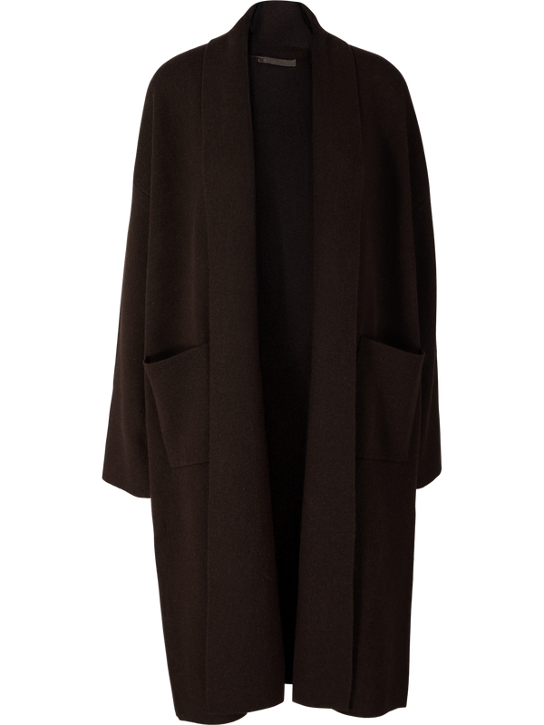 Langer Woll-Cashmere-Strickmantel Dunkelbraun