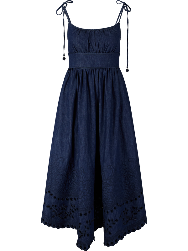 Midikleid 'Mahon Broderie Denim' Marineblau