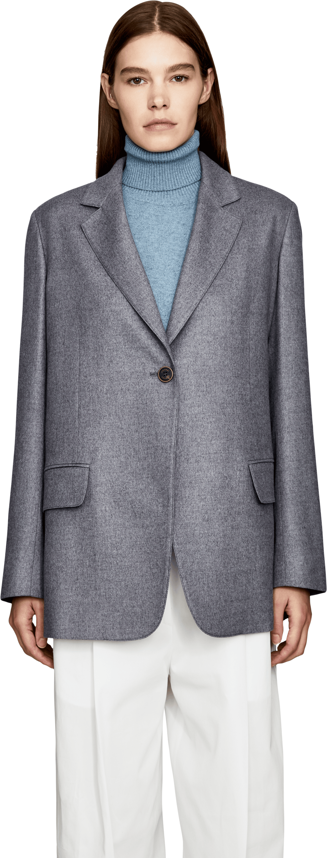 Colombo Oversized blazer in silk and cashmere, light grey, Front view – UNGER.DE
