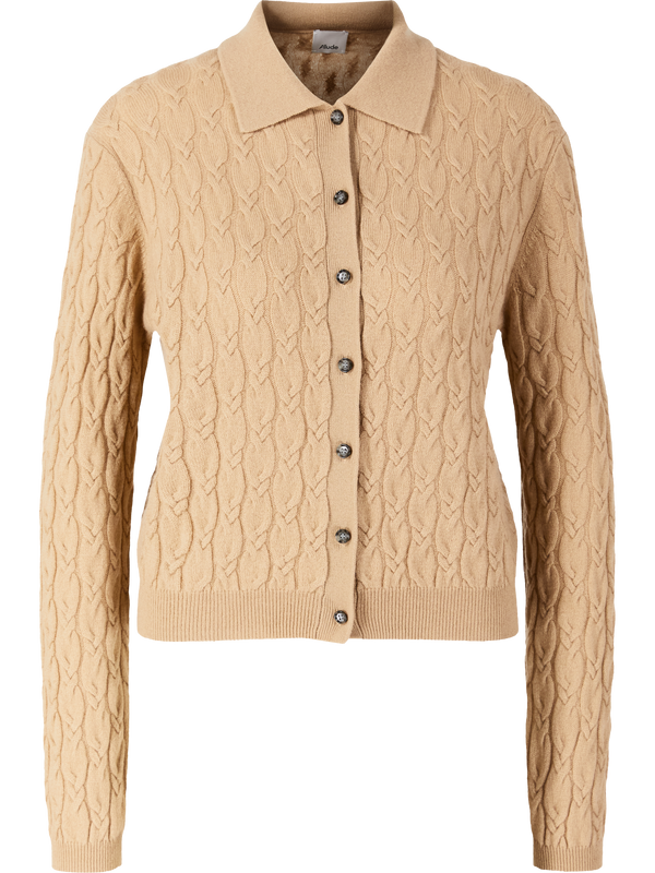 Cashmere-Strickjacke mit Zopfmuster Beige
