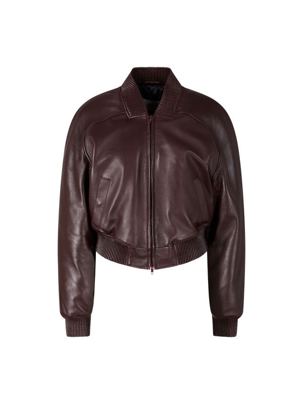 Kurze Bomberjacke aus Lammleder Bordeaux
