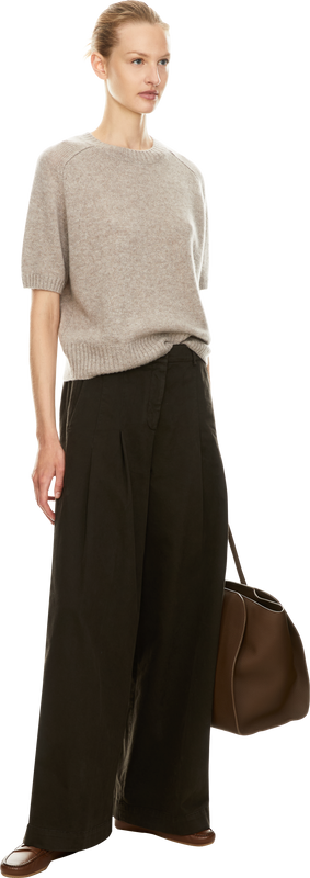Kurzärmliger Cashmere-Rundhalspullover Taupe
