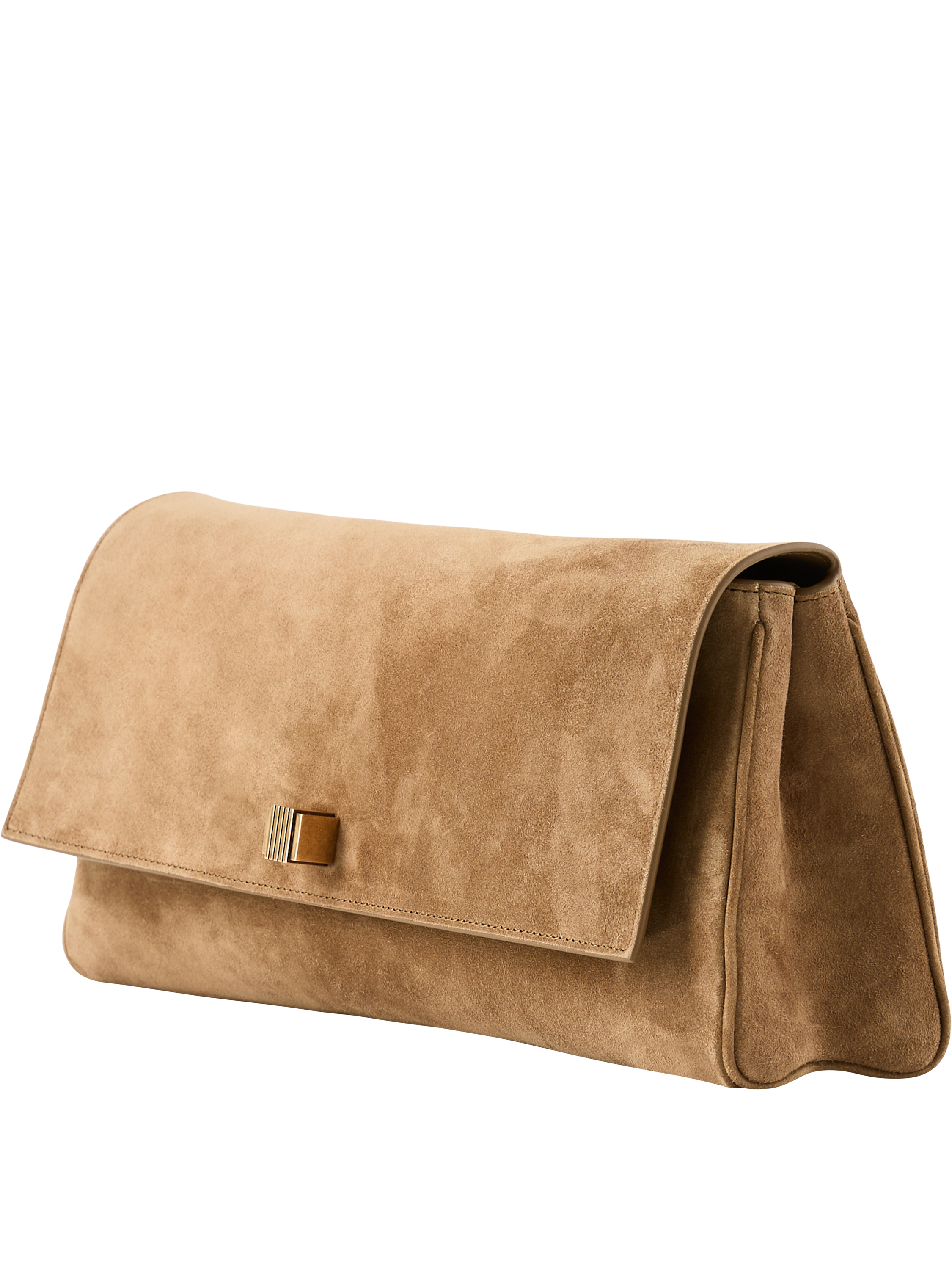 Khaite Clutch 'Audrey' aus Veloursleder Hellbraun, Frontansicht – UNGER.DE