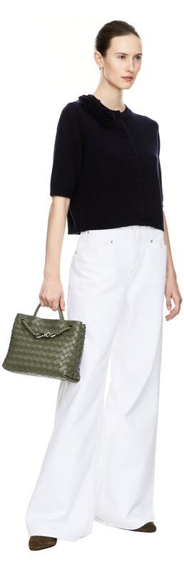 Woll-Cashmere-Strickjacke mit Blumendetail Marineblau