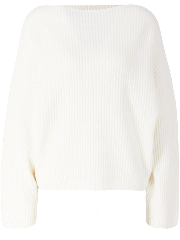 Gerippter Cashmere-Pullover mit Fledermausärmel Crème