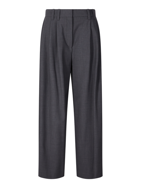 Bundfaltenhose aus Wolle mit Monili-Perlen Anthrazit
