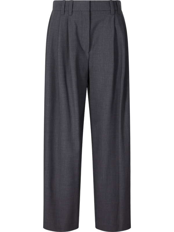 Bundfaltenhose aus Wolle mit Monili-Perlen Anthrazit