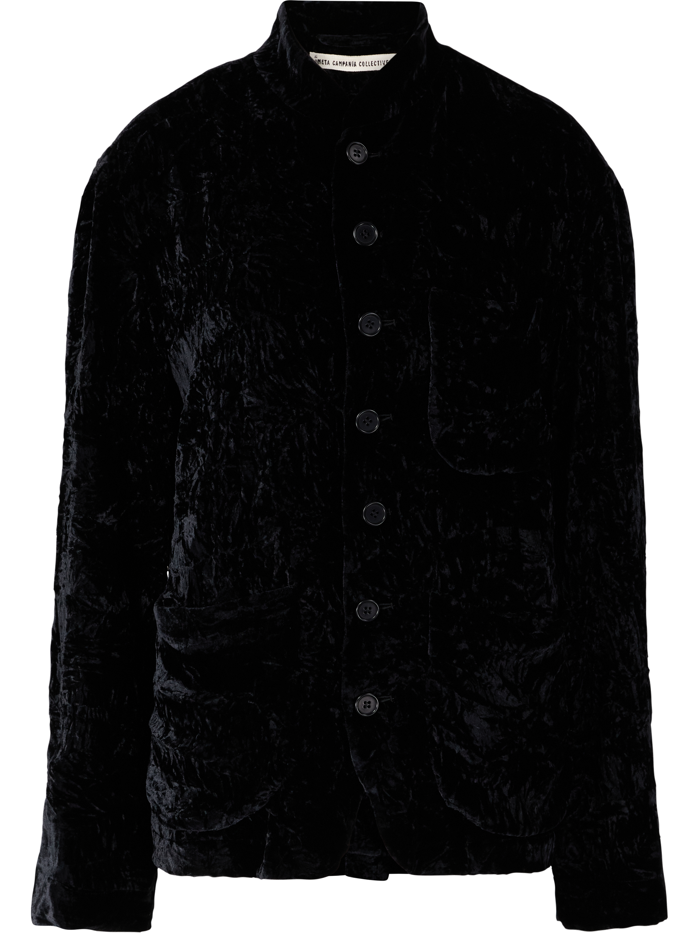 META CAMPANIA COLLECTIVE Oversized Hemdjacke 'Julian' aus zerknittertem Samt Schwarz, Produktansicht – UNGER.DE