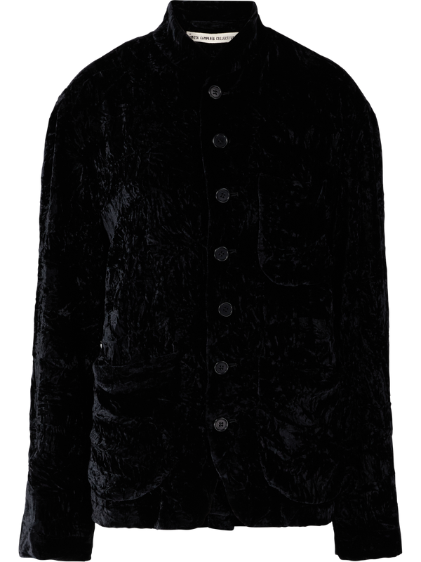 'Julian' oversized shirt jacket in crinkled velvet – black