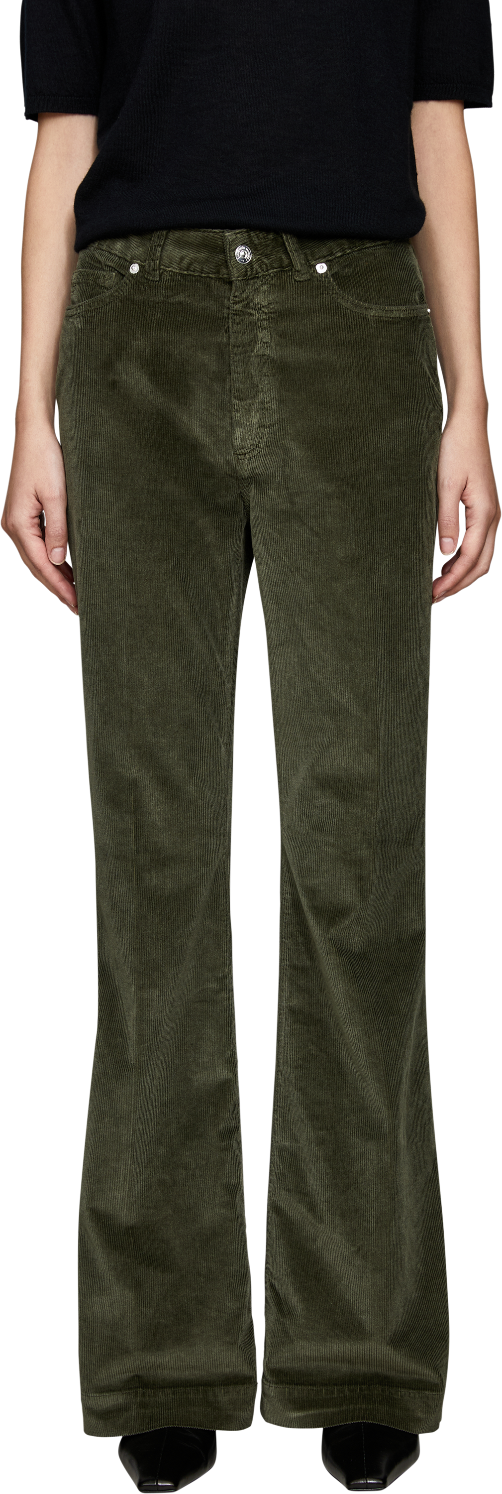 nine:inthe:morning Cordhose 'Paolie' Olivgrün, Frontansicht – UNGER.DE