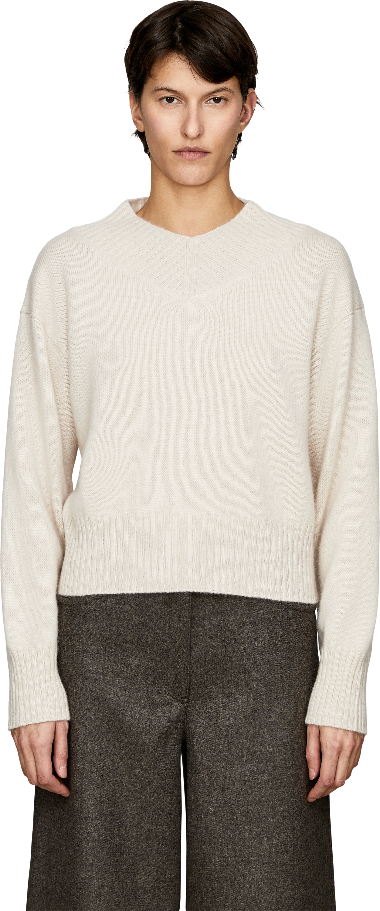 Iris von Arnim 'Kendra' Alabaster cashmere and silk jumper, Front view – UNGER.DE