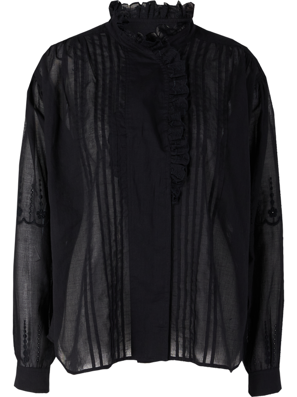 Bestickte Bluse 'Leota' Schwarz