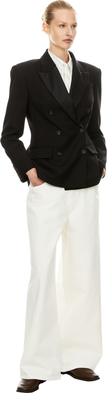 Double-breasted wool blazer with Monili pearls black